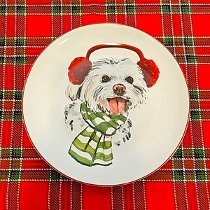 Pier 1 Christmas Puppies Plate MALTESE New